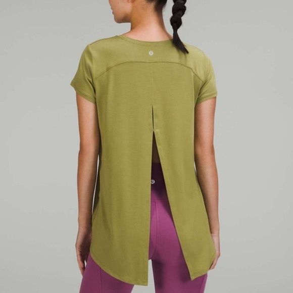 Lululemon Modal Open Up Tie Back T-Shirt Bronze Green 12 - Picture 1 of 5